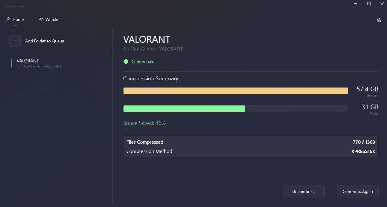 Valorant Compression Results