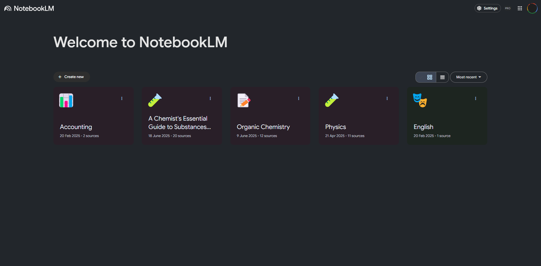 The main dashboard of Google NotebookLM showing uploaded sources