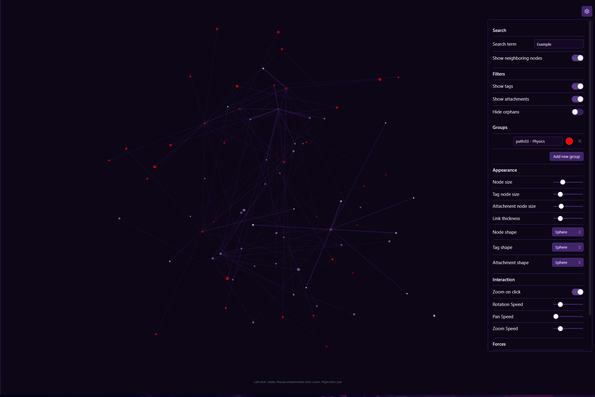 A screenshot showing the Live Settings Panel open within the 3D Graph view.